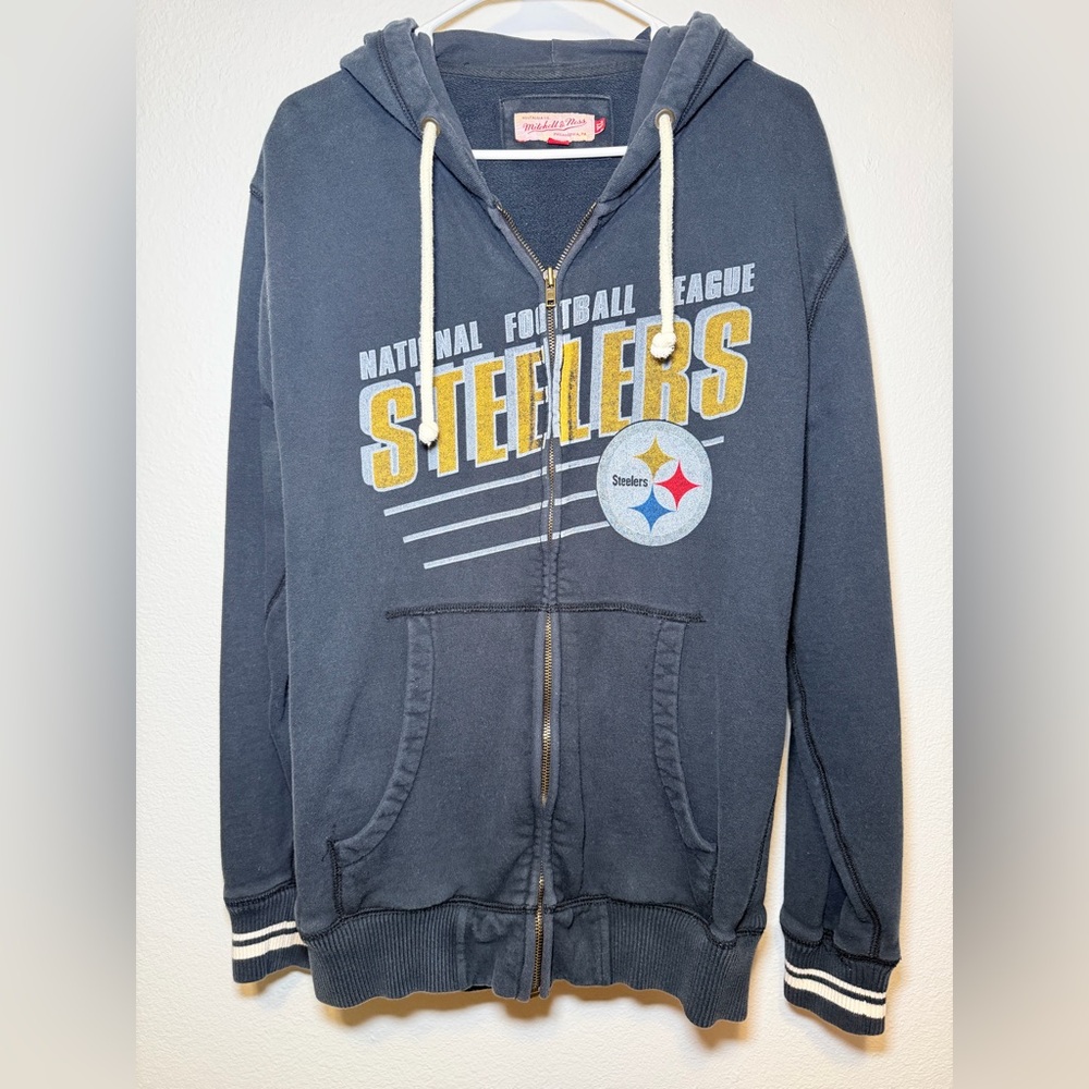Mitchell & Ness Navy Pittsburgh Steelers Hoodie Zip Up Vintage Style
